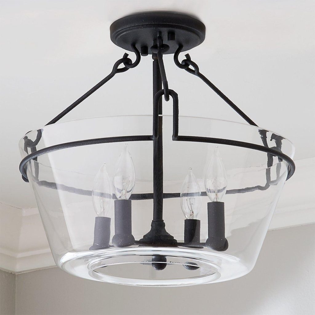 Black semi flush ceiling light