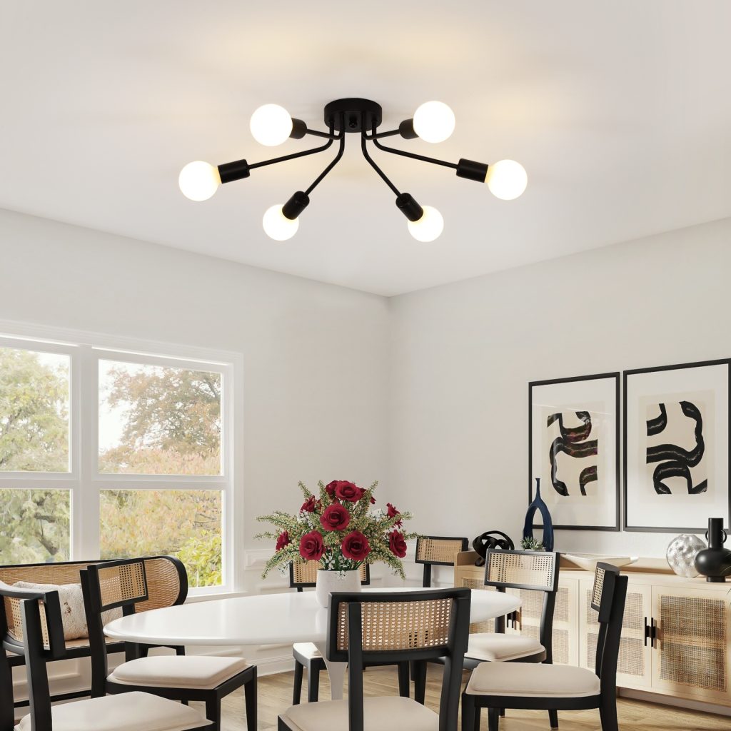 Black semi flush ceiling light